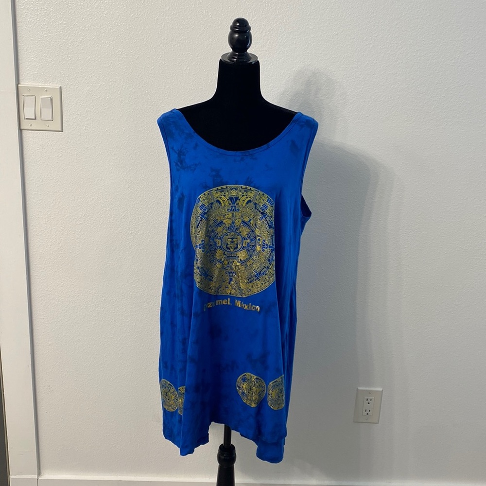 Creaciones LOL-BE Tie Dye Gold & Royal Blue High Low Cozumel, Mexico Tank Dress